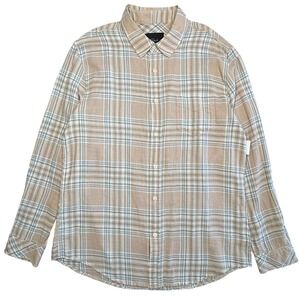 Rails Wyatt Long Sleeve Shirt Mens L Tan Blue Plaid 100% Cotton NEW